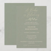 Sage Green Baby in Bloom ベビーシャワー招待状 (正面/裏面)
