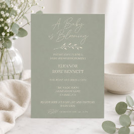 Sage Green Baby in Bloom ベビーシャワー招待状