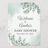 Sage Green Baby Shawer Girlウェルカムサインイン 案内状 (正面/裏面)