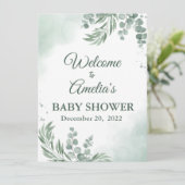 Sage Green Baby Shawer Girlウェルカムサインイン 案内状 (スタンド正面)