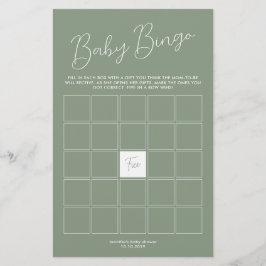 Sage Green Baby Shower Bingo Game