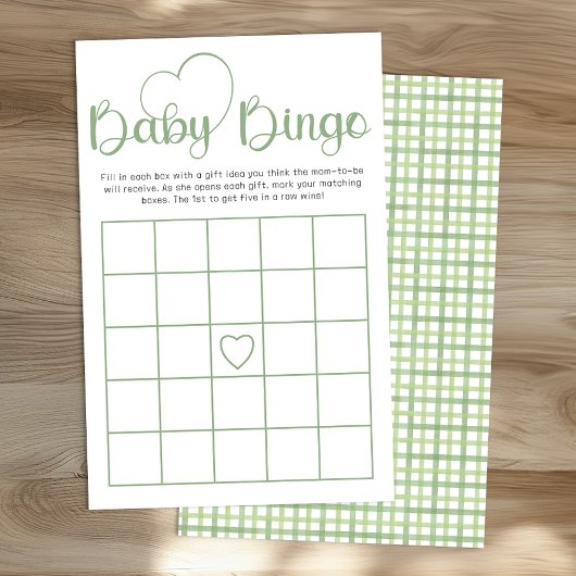Sage Green Baby Shower Bingo Game Card チラシ
