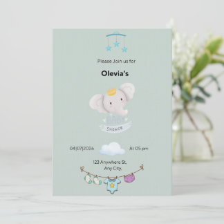 Sage green baby Shower Flat Invitation  招待状