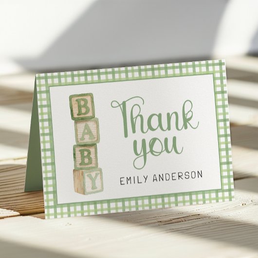 Sage Green Baby Shower Thank You Card | Blocks サンキューカード