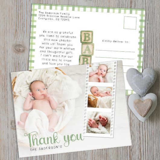Sage Green Baby Shower Thank You Photo Card ポストカード