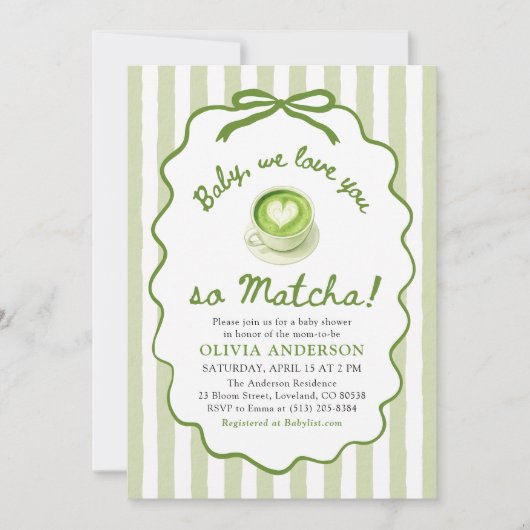Sage Green Baby We love you so Matcha Baby Shower 招待状 (正面)
