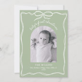 Sage Green Baby's 1st Christmas Bow Family Photo シーズンカード (正面)