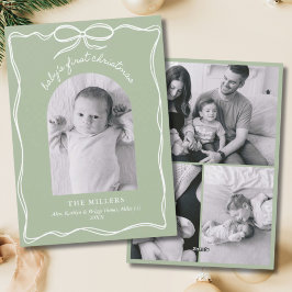 Sage Green Baby's 1st Christmas Bow Family Photo シーズンカード