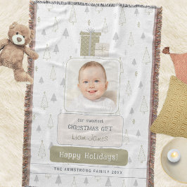 Sage Green Baby's 1st Photo Christmas スローブランケット