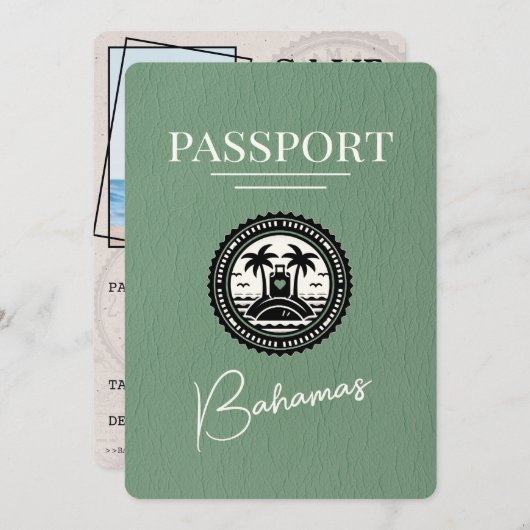 Sage Green Bahamas Passport日付の保存 セーブザデート (正面/裏面)