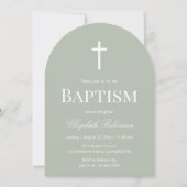 Sage Green Baptism Arch Minimalist Christening 招待状 (正面)