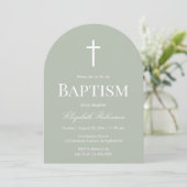 Sage Green Baptism Arch Minimalist Christening 招待状 (スタンド正面)