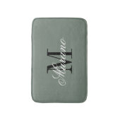 Sage green bath mat with elegant name monogram バスマット (正面縦)
