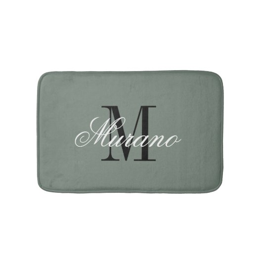 Sage green bath mat with elegant name monogram バスマット (正面)