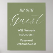 Sage Green Be OurゲストWiFi結婚のサイン ポスター (正面)