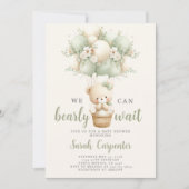 Sage Green Bear Baby Shower Boy Invitation 招待状 (正面)