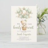 Sage Green Bear Baby Shower Boy Invitation 招待状 (スタンド正面)