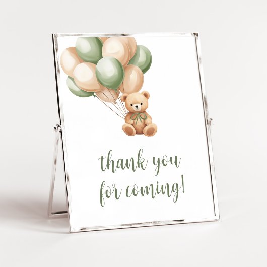 Sage Green Bear Balloon Thank 来 for ポスター