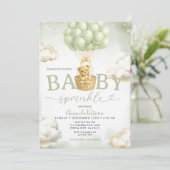Sage Green Bear Cloud Balloon Baby Shower 招待状 (スタンド正面)