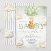 Sage Green Bear Cloud Balloon Baby Shower 招待状 (正面/裏面)