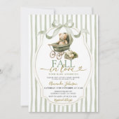Sage Green Bear Stroller Pumpkin Baby Shower 招待状 (正面)