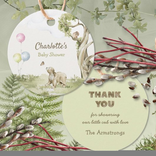 Sage Green Bearly Wait Round Baby Shower フェイバータグ