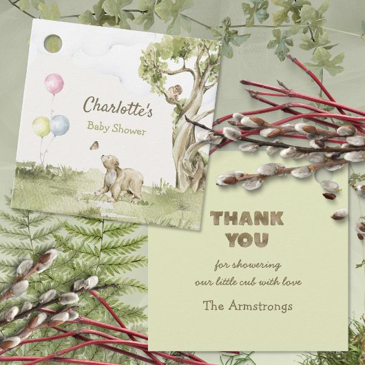 Sage Green Bearly Wait Square Baby Shower フェイバータグ