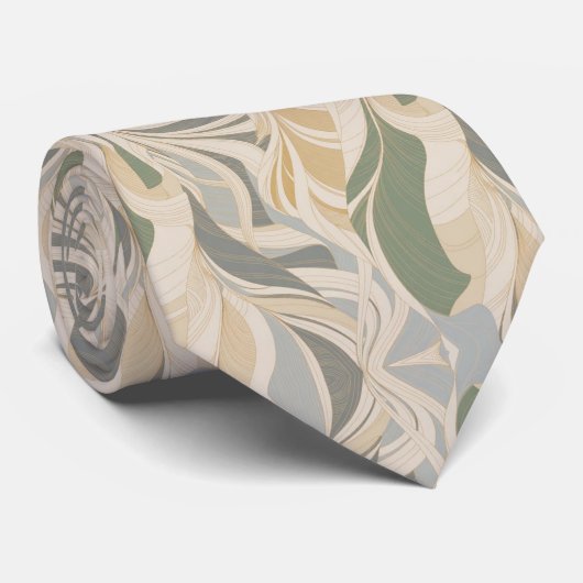 Sage Green Beige Abstract Foliage Pattern ネクタイ (ロール)