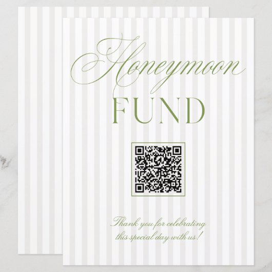 Sage Green & Beige Honeymoon Fund QR Code Sign (正面/裏面)