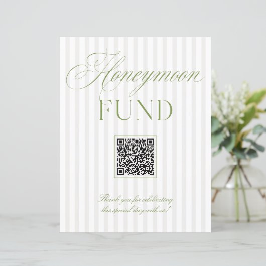 Sage Green & Beige Honeymoon Fund QR Code Sign (スタンド正面)
