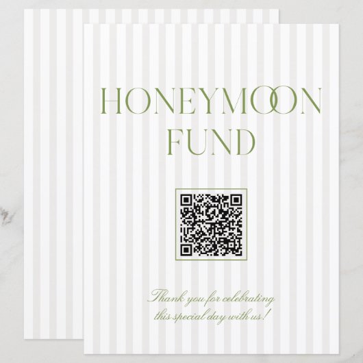 Sage Green & Beige Honeymoon Fund QR Code Sign (正面/裏面)