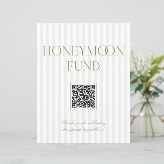 Sage Green & Beige Honeymoon Fund QR Code Sign (スタンド正面)