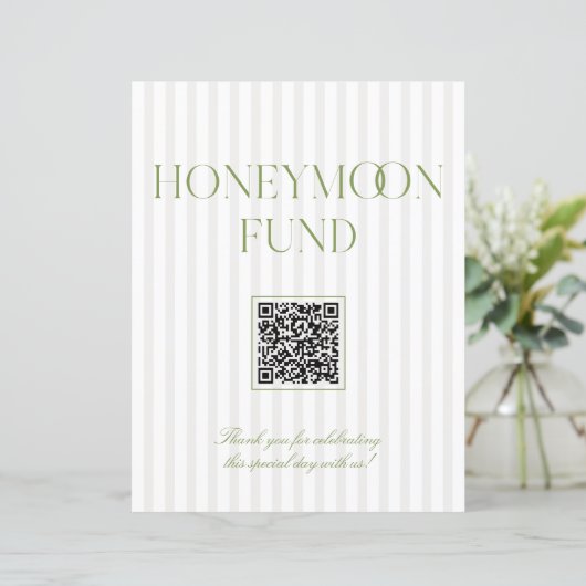 Sage Green & Beige Honeymoon Fund QR Code Sign (スタンド正面)