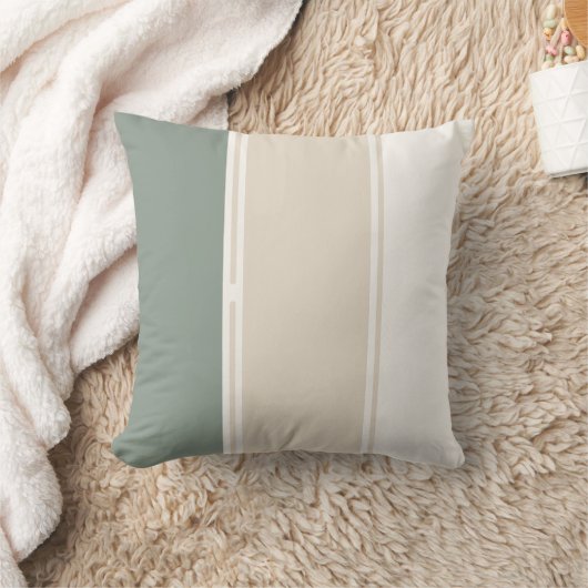 Sage Green Beige Pastel stripes Pillow クッション (ブランケット)