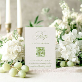 Sage Green & Beige QRコードRSVPのカー結婚ド 出欠カード
