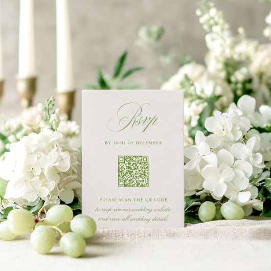 Sage Green & Beige QRコードRSVPのカー結婚ド 出欠カード