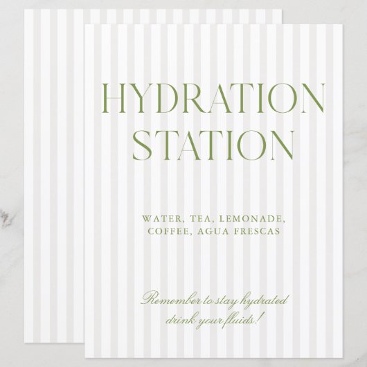 Sage Green & Beige Stripe Hydration Station Sign (正面/裏面)