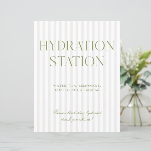 Sage Green & Beige Stripe Hydration Station Sign (スタンド正面)