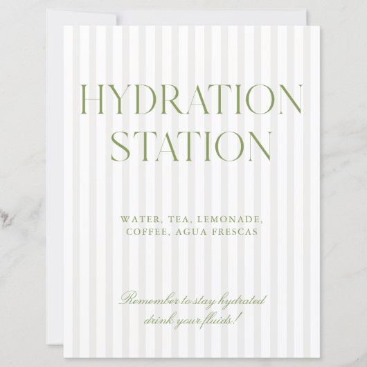 Sage Green & Beige Stripe Hydration Station Sign (正面)