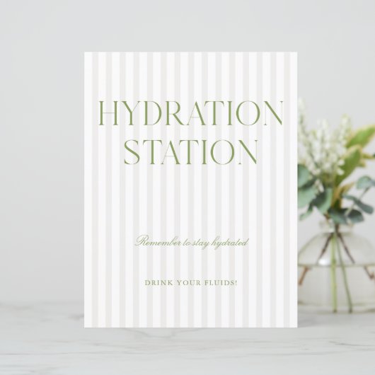 Sage Green & Beige Stripe Hydration Station Sign (スタンド正面)