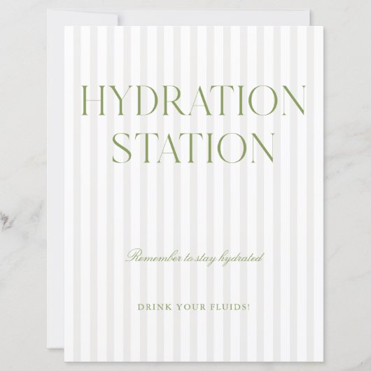 Sage Green & Beige Stripe Hydration Station Sign (正面)