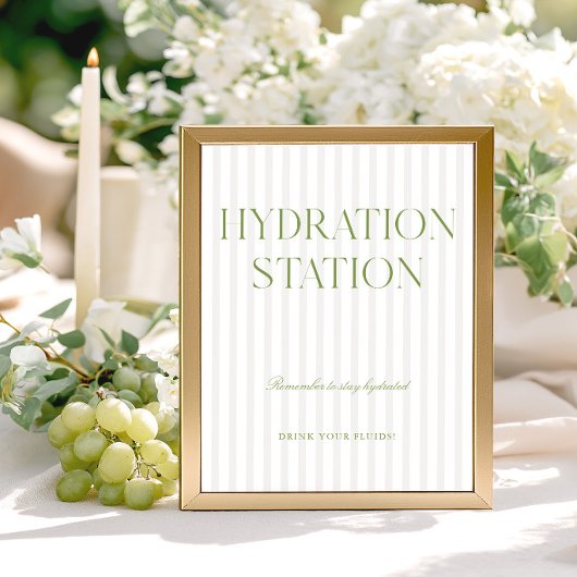Sage Green & Beige Stripe Hydration Station Sign