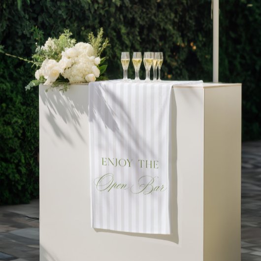 Sage Green & Beige Stripe Wedding Open Bar Banner 横断幕
