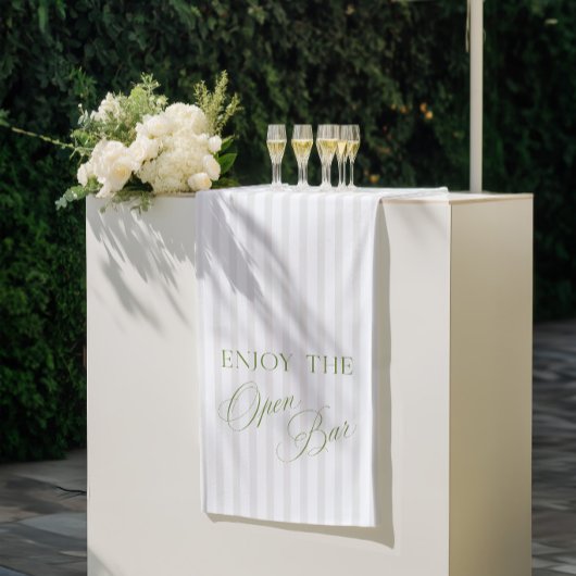 Sage Green & Beige Stripe Wedding Open Bar Banner 横断幕