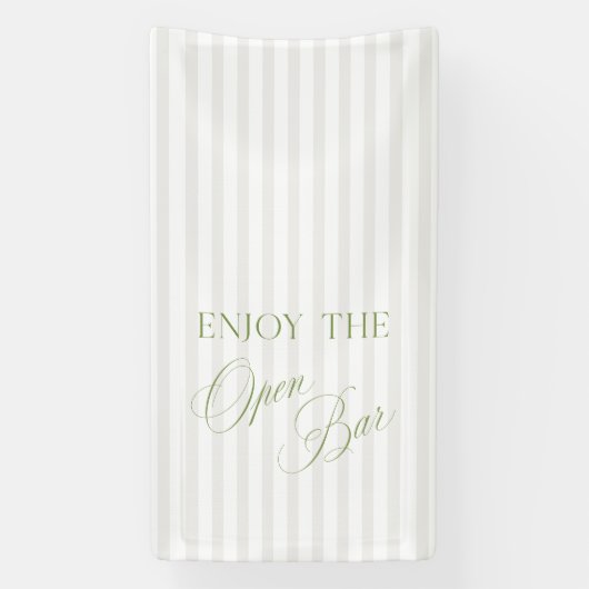 Sage Green & Beige Stripe Wedding Open Bar Banner 横断幕 (縦)