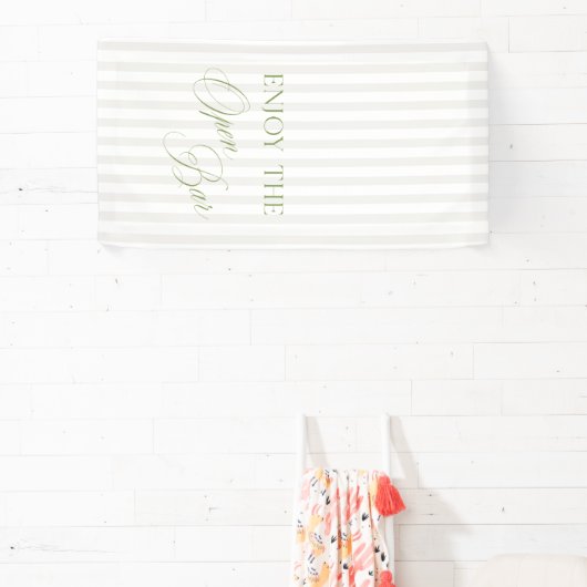 Sage Green & Beige Stripe Wedding Open Bar Banner 横断幕 (インサイチュ)