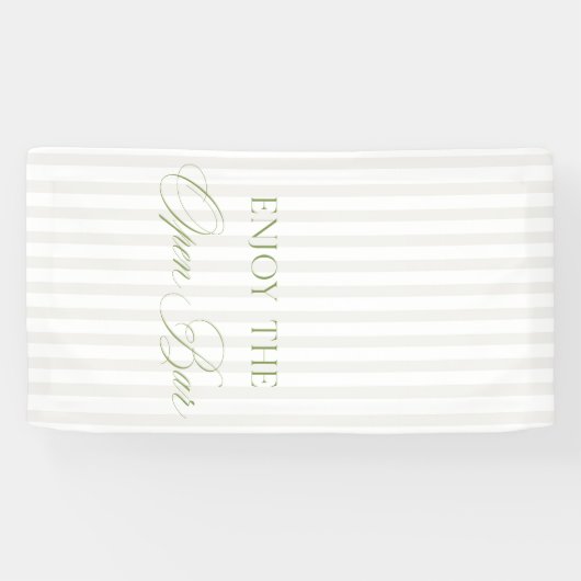 Sage Green & Beige Stripe Wedding Open Bar Banner 横断幕 (横)