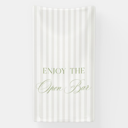 Sage Green & Beige Stripe Wedding Open Bar Banner 横断幕 (縦)