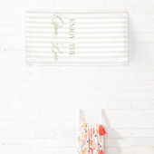 Sage Green & Beige Stripe Wedding Open Bar Banner 横断幕 (インサイチュ)