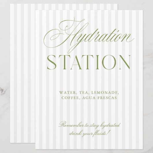 Sage Green & Beige Wedding Hydration Station Sign (正面/裏面)